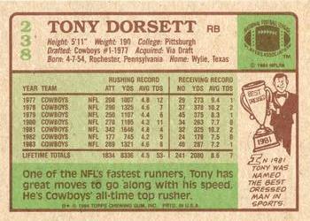 1984 Topps #238 Tony Dorsett Back