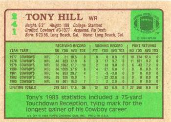 1984 Topps #241 Tony Hill Back