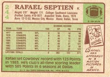 1984 Topps #244 Rafael Septien Back