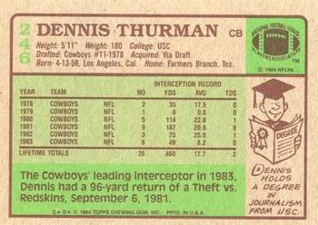 1984 Topps #246 Dennis Thurman Back