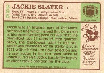 1984 Topps #286 Jackie Slater Back