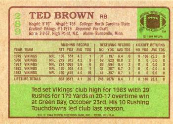 1984 Topps #289 Ted Brown Back