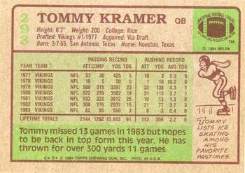 1984 Topps #293 Tommy Kramer Back