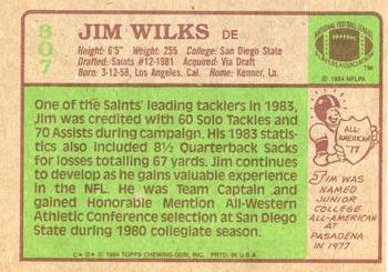 1984 Topps #307 Jim Wilks Back