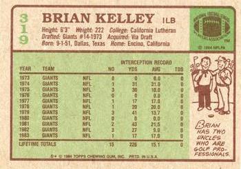 1984 Topps #319 Brian Kelley Back