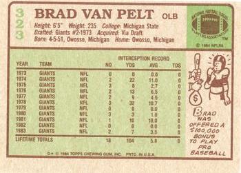 1984 Topps #323 Brad Van Pelt Back