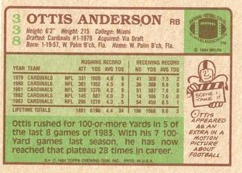 1984 Topps #338 Ottis Anderson Back