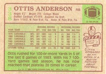 1984 Topps #338 Ottis Anderson Back