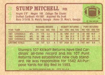 1984 Topps #347 Stump Mitchell Back