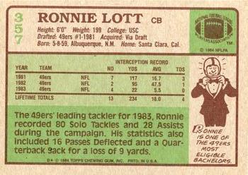 1984 Topps #357 Ronnie Lott Back