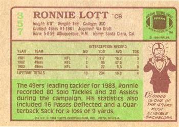1984 Topps #357 Ronnie Lott Back