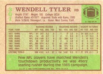 1984 Topps #361 Wendell Tyler Back