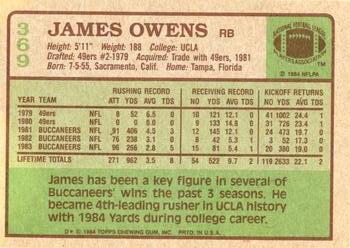 1984 Topps #369 James Owens Back
