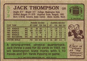 1984 Topps #372 Jack Thompson Back