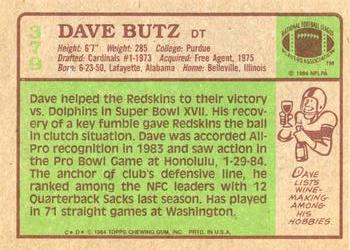 1984 Topps #379 Dave Butz Back