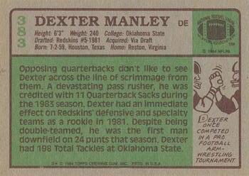 1984 Topps #383 Dexter Manley Back