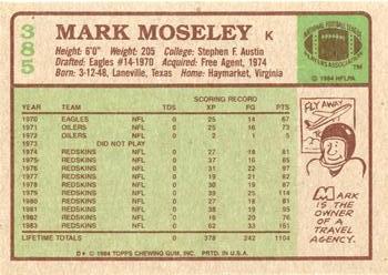 1984 Topps #385 Mark Moseley Back