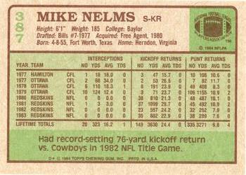 1984 Topps #387 Mike Nelms Back