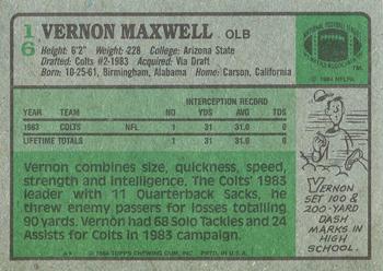 1984 Topps #16 Vernon Maxwell Back