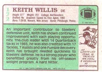 1984 Topps #172 Keith Willis Back