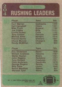 1984 Topps #204 1983 Rushing Leaders (Curt Warner / Eric Dickerson) Back