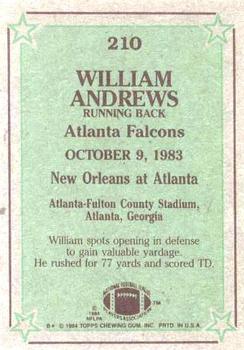 1984 Topps #210 William Andrews Back