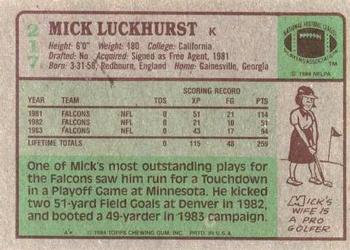 1984 Topps #217 Mick Luckhurst Back