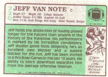 1984 Topps #220 Jeff Van Note Back