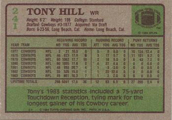 1984 Topps #241 Tony Hill Back