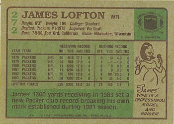 1984 Topps #272 James Lofton Back
