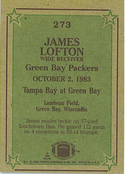 1984 Topps #273 James Lofton Back