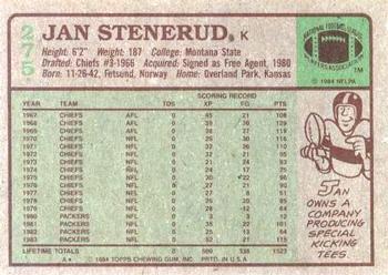 1984 Topps #275 Jan Stenerud Back
