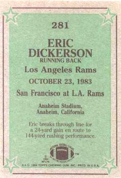 1984 Topps #281 Eric Dickerson Back