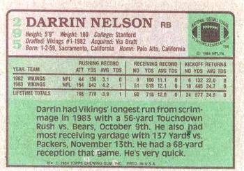 1984 Topps #295 Darrin Nelson Back