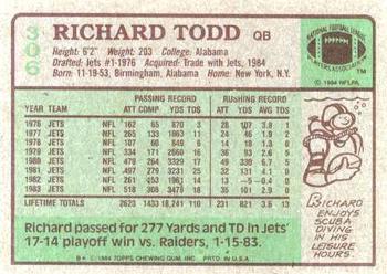 1984 Topps #306 Richard Todd Back