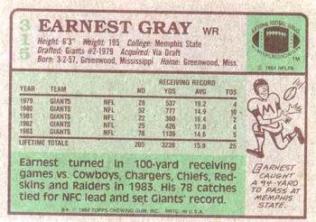 1984 Topps #315 Earnest Gray Back
