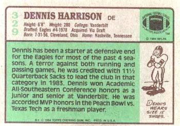 1984 Topps #329 Dennis Harrison Back