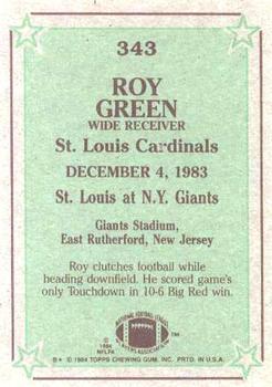1984 Topps #343 Roy Green Back