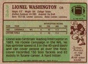 1984 Topps #348 Lionel Washington Back