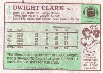 1984 Topps #351 Dwight Clark Back