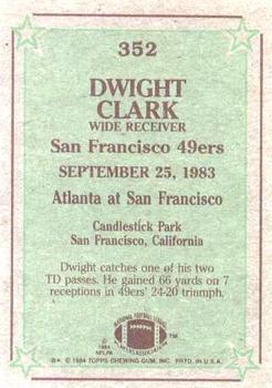 1984 Topps #352 Dwight Clark Back
