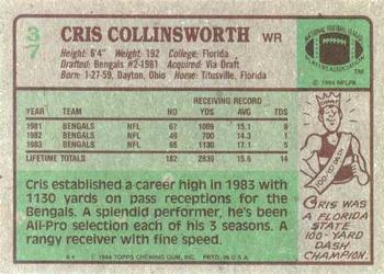 1984 Topps #37 Cris Collinsworth Back