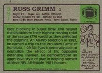 1984 Topps #381 Russ Grimm Back