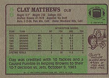 1984 Topps #56 Clay Matthews Back