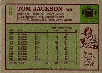 1984 Topps #65 Tom Jackson Back