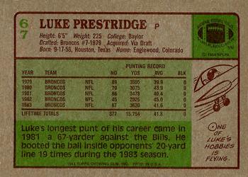 1984 Topps #67 Luke Prestridge Back