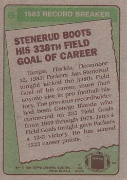 1984 Topps #6 Jan Stenerud Back