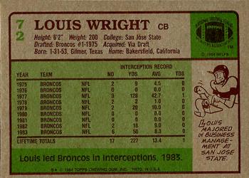 1984 Topps #72 Louis Wright Back