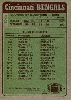 1984 Topps #32 Bengals Team Leaders - Cris Collinsworth Back