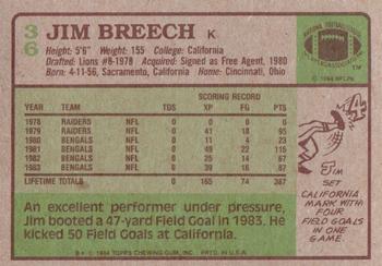 1984 Topps #36 Jim Breech Back